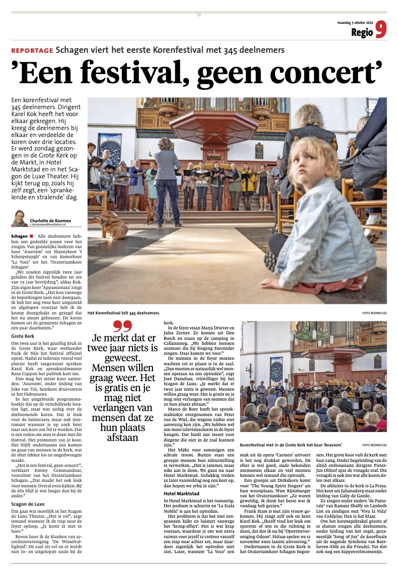 221003 artikel Schager krant Korenfestival